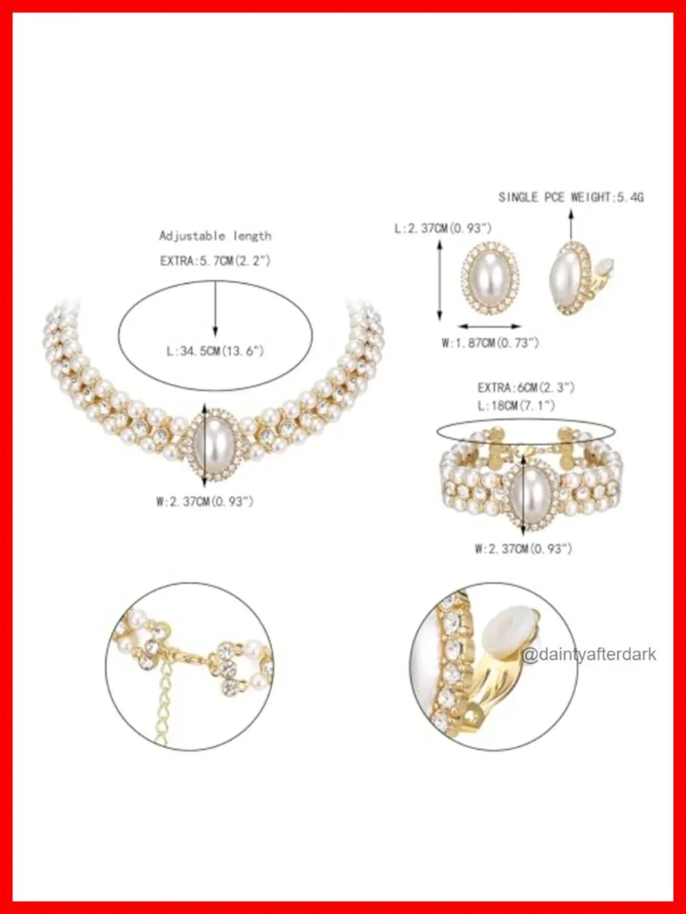 Vintage Inspired Crystal Simulated Pearl Choker Necklace Earrings Bracelet